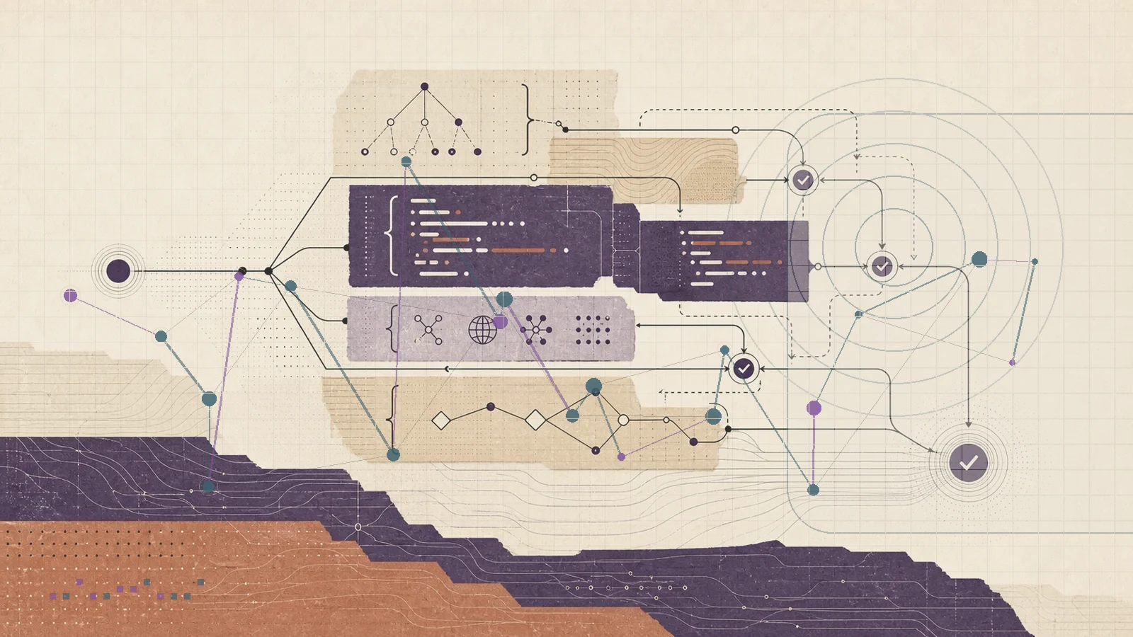 AI agents, eighteen months in: tool nodes and branching task routes.