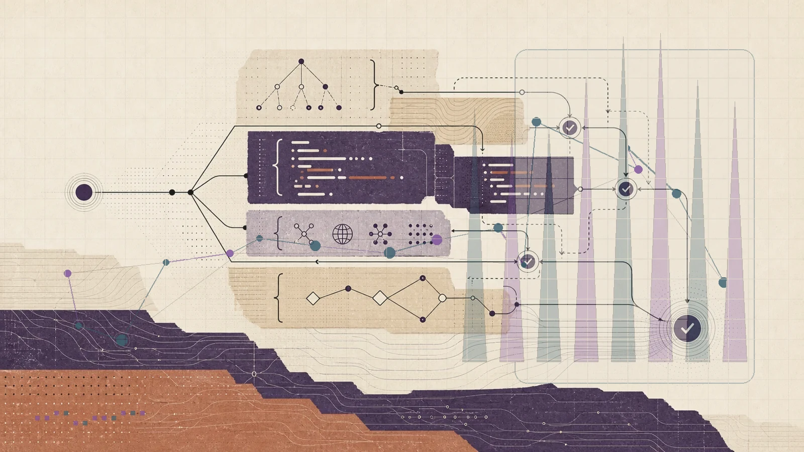 The best free AI for coding: tool nodes and branching task routes.