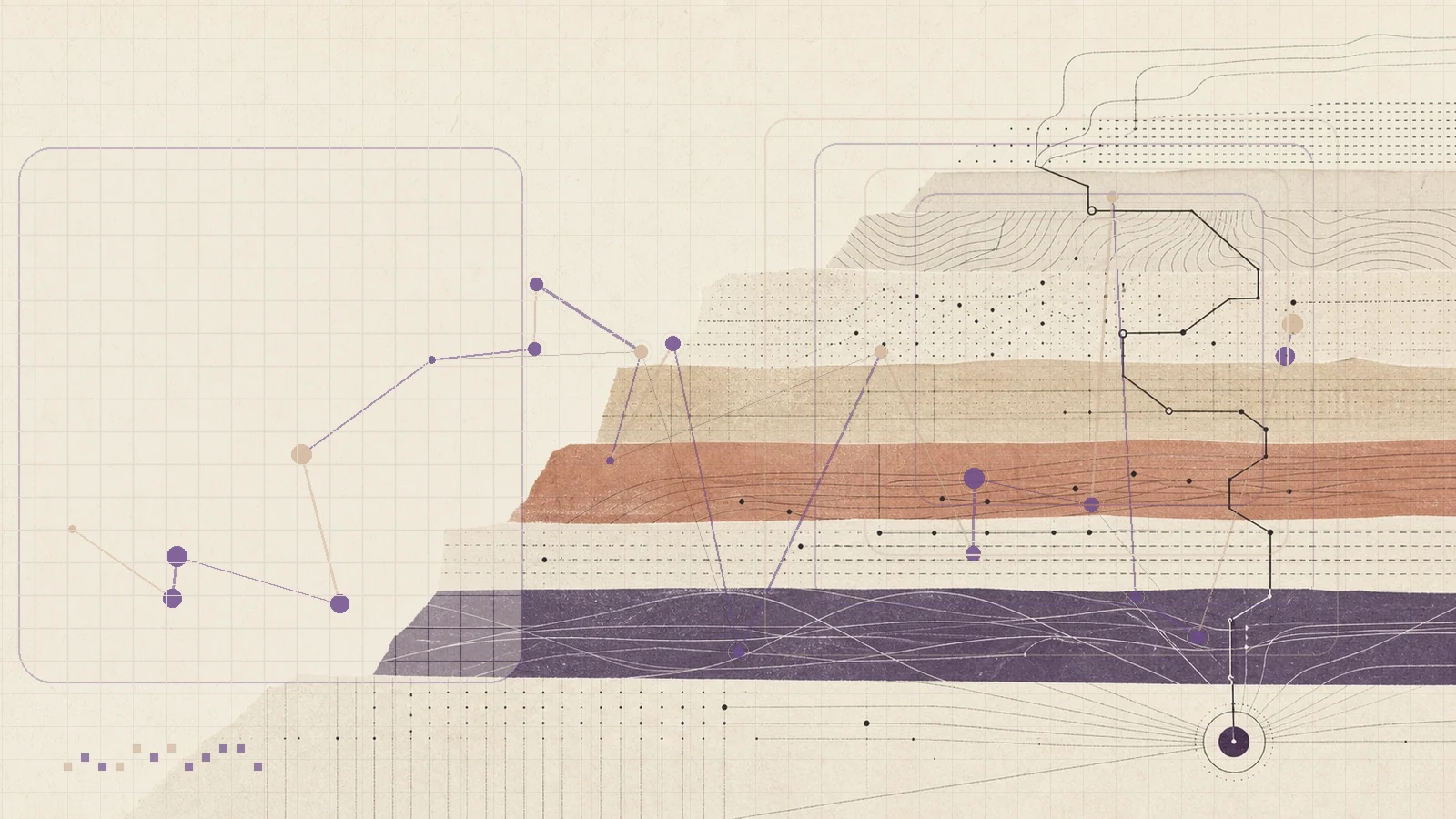 Claude Mythos 5: invite-only through Project Glasswing: warm clay layers and branching decision routes.