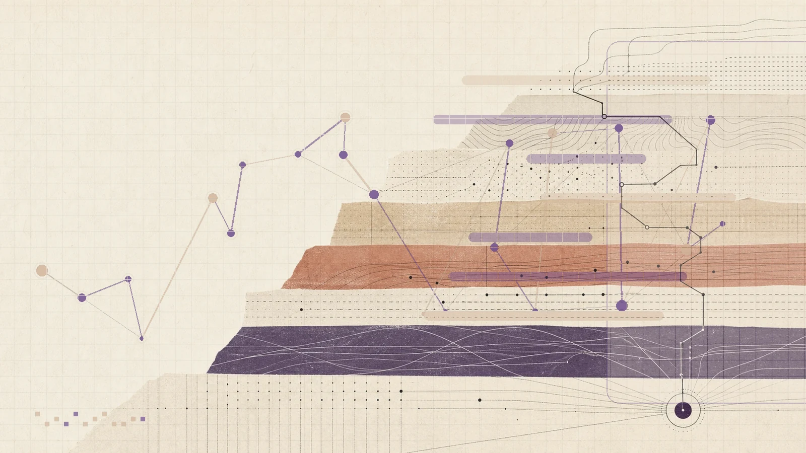 Claude Opus 4.7, reviewed: warm clay layers and branching decision routes.
