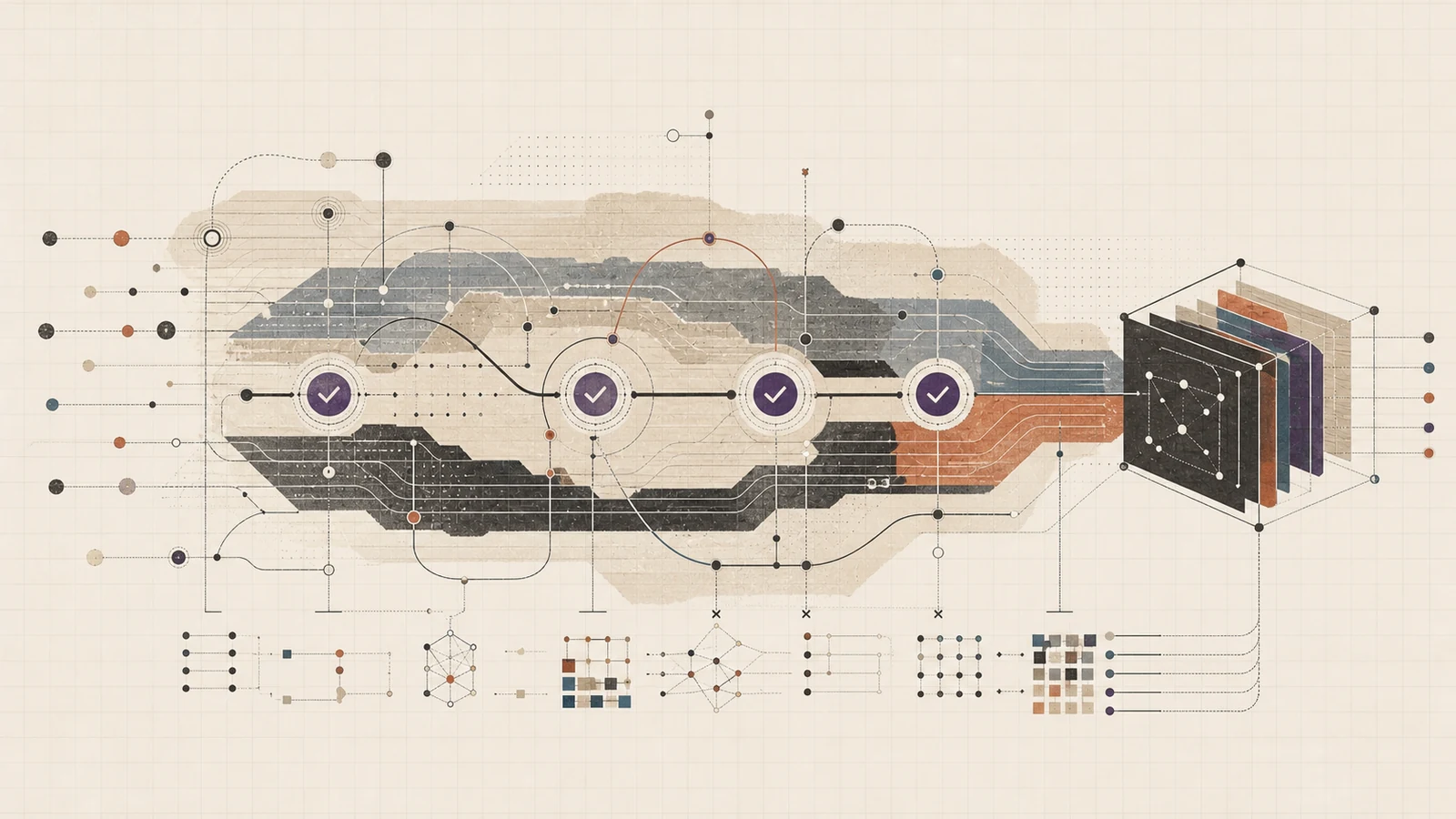 A long looping build path crosses tool, test, and verification gates.