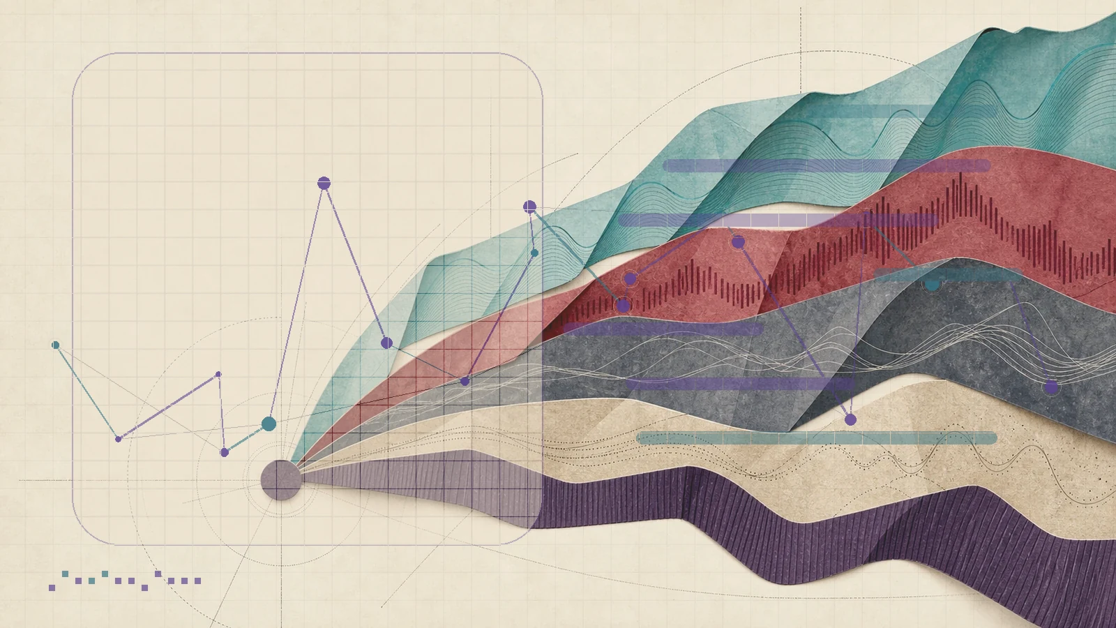 Qwen3.6, reviewed: violet signal waves and teal audio routes.